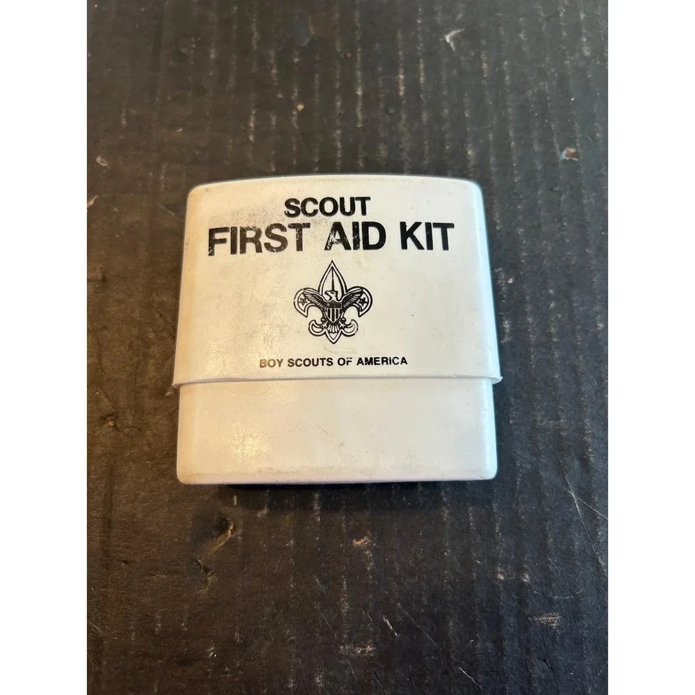 Vintage Boy Scouts of America First Aid Kit Plastic Slip Over w/ Some Contents